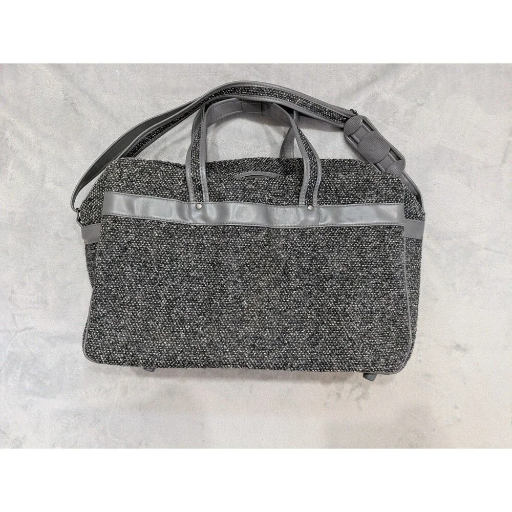 Oscar De La Renta Grey Tweed Leather Trim Luggage Duffle Bag Vintage Rare